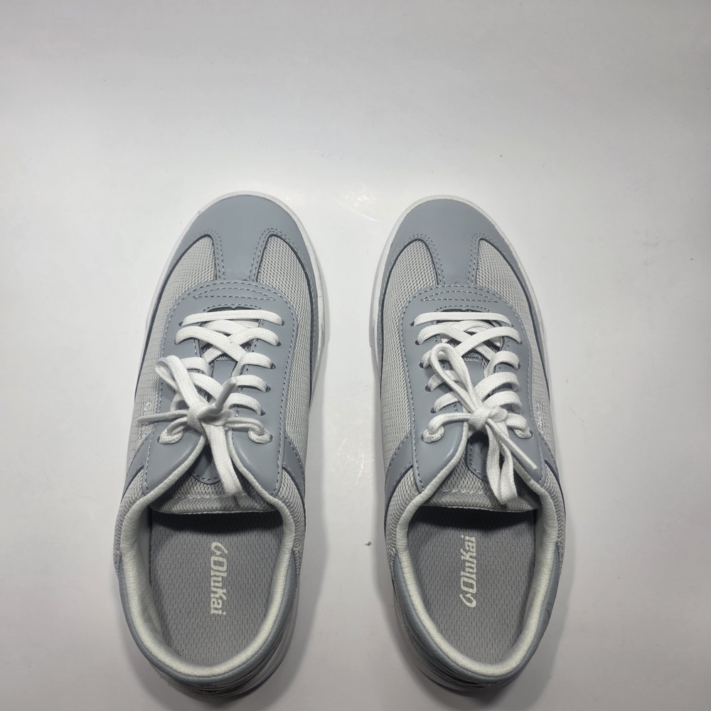 OluKai Women’s Sneakers Size 6.5 Gray White Mesh Leather Shoes Excellent